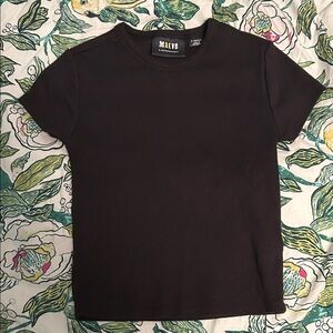 Maeve by Anthropologie - Black Ribbed Crewneck Crop Tee - Size XS XSmall